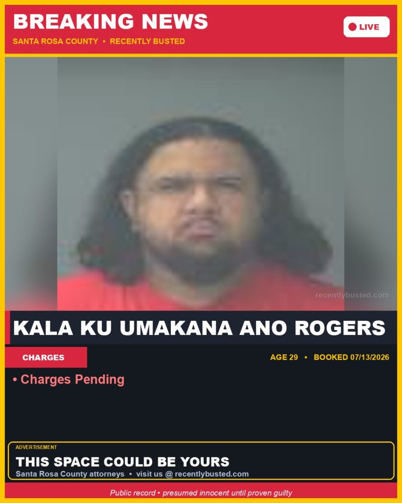 Kala Ku Umakana Ano Rogers — arrest record card, Florida Crime