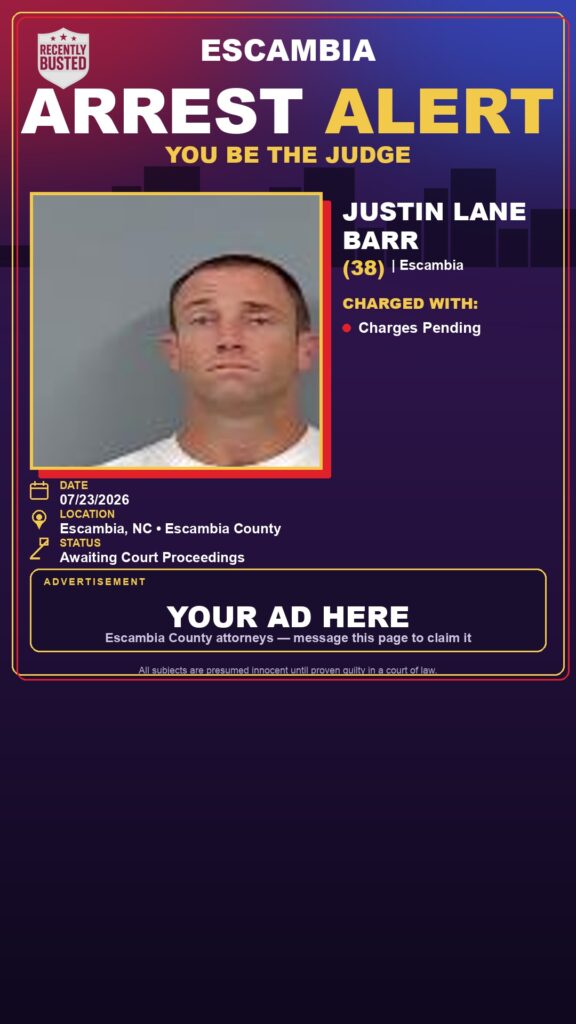 Justin Lane Barr — arrest record card, Recently Busted
