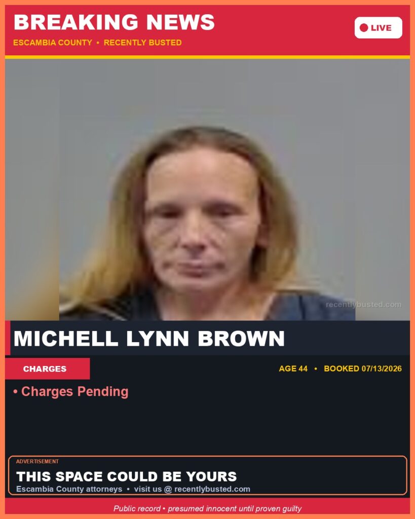 Michell Lynn Brown — arrest record card, Recently Busted