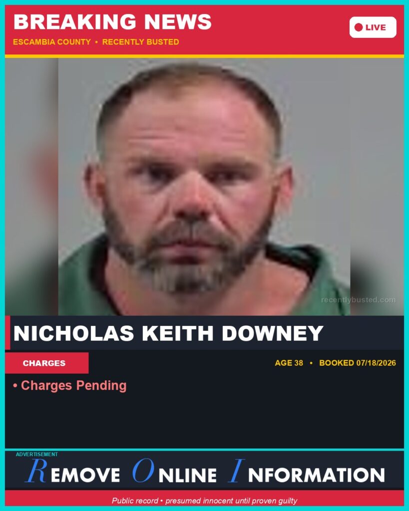 Nicholas Keith Downey — arrest record card, Florida Crime