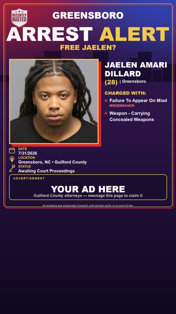 JAELEN AMARI DILLARD — arrest record card, Recently Busted