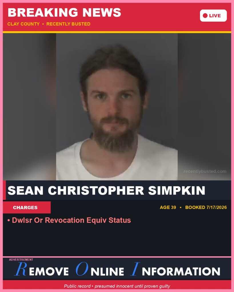 Booking photo of SEAN CHRISTOPHER SIMPKIN