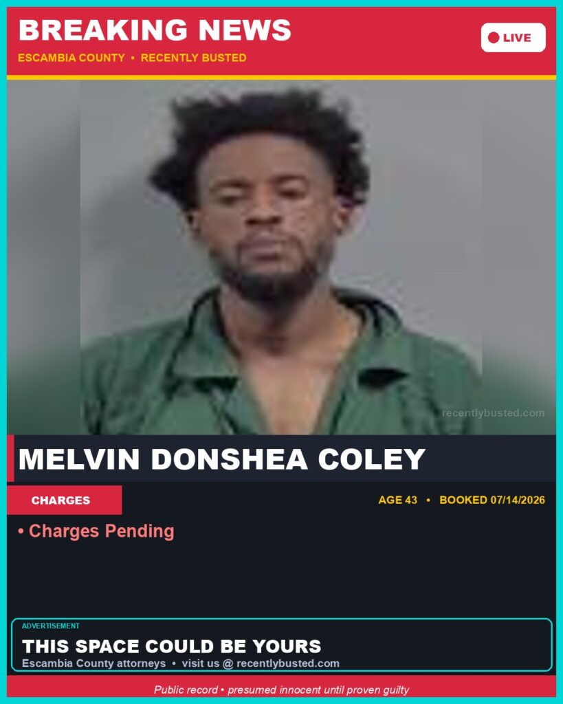 Melvin Donshea Coley — arrest record card, Florida Crime