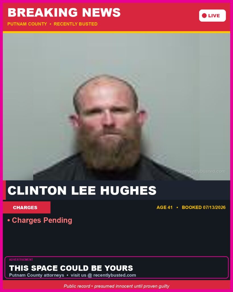 Clinton Lee Hughes — arrest record card, Recently Busted