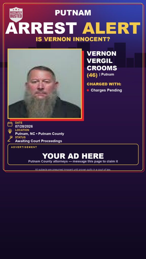 Vernon Vergil Crooms — arrest record card, Recently Busted