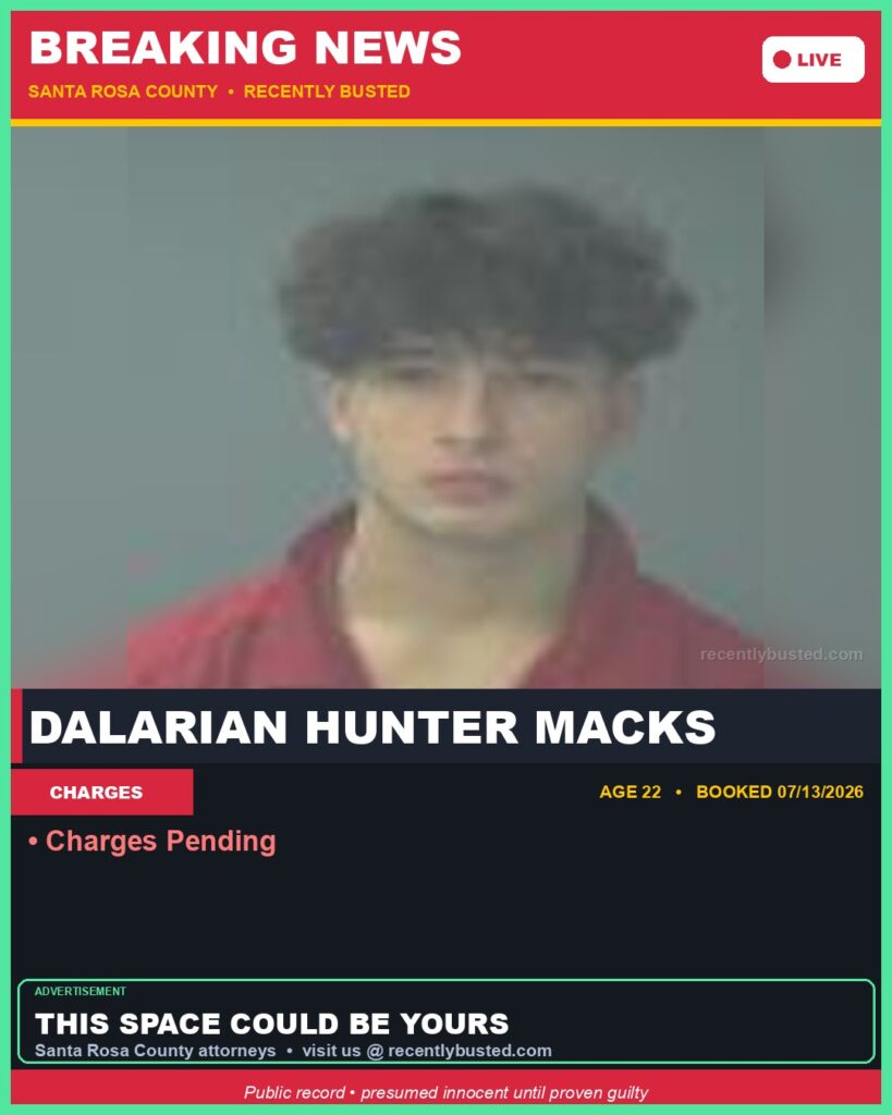 Dalarian Hunter Macks — arrest record card, Recently Busted