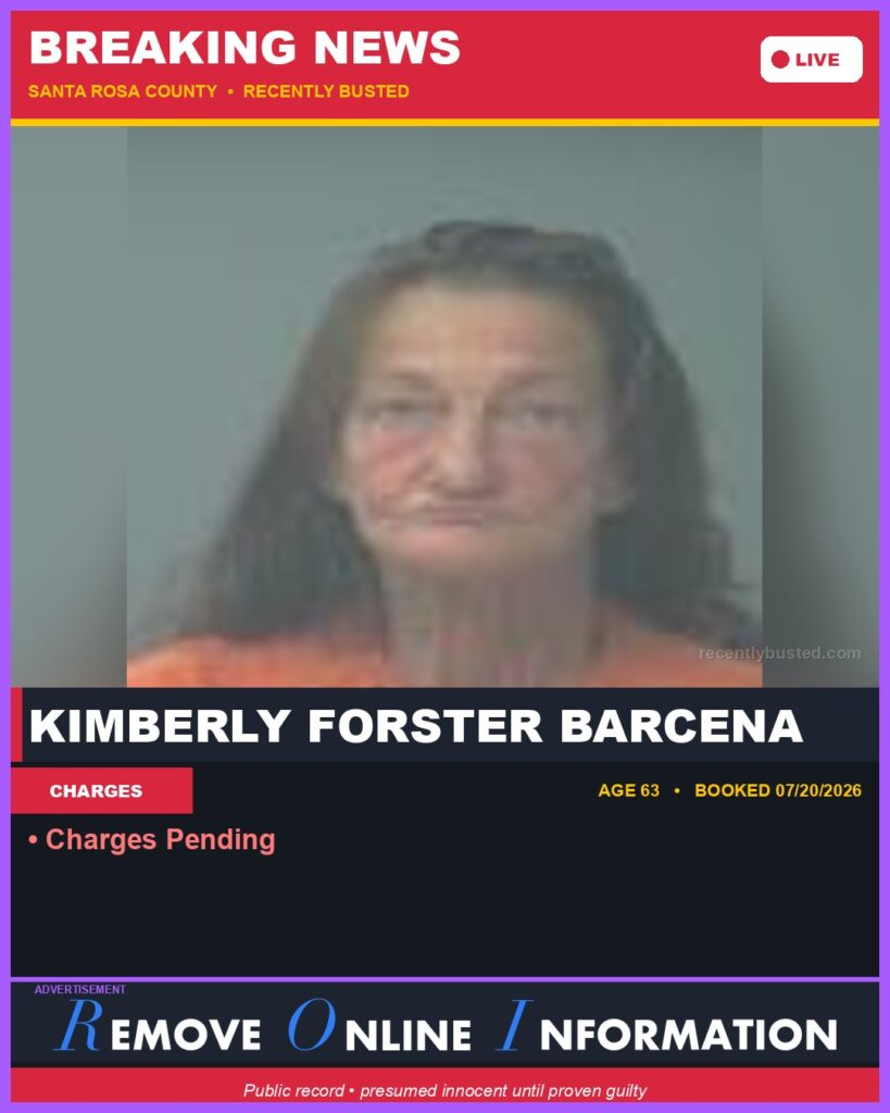 Kimberly Forster Barcena — arrest record card, Recently Busted