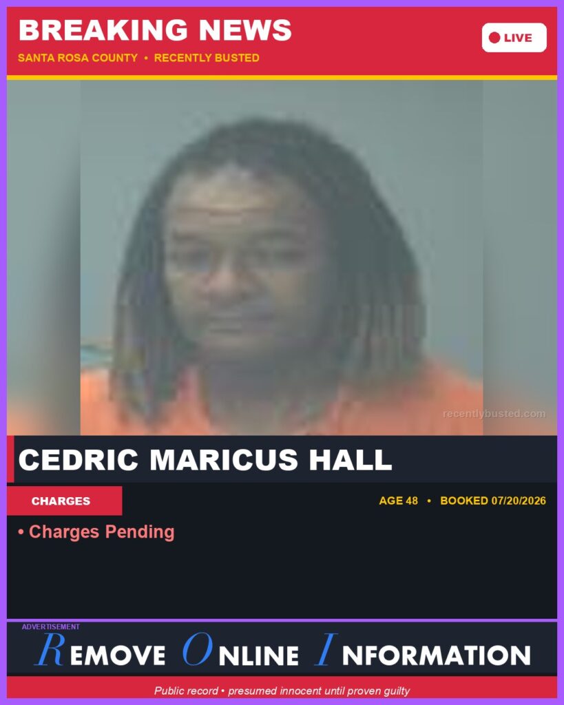 Cedric Maricus Hall — arrest record card, Florida Crime