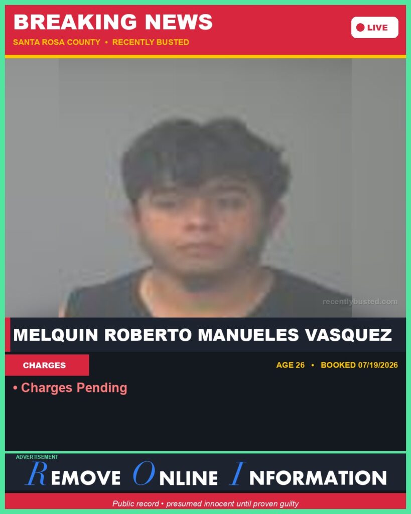 Melquin Roberto Manueles Vasquez — arrest record card, Florida Crime