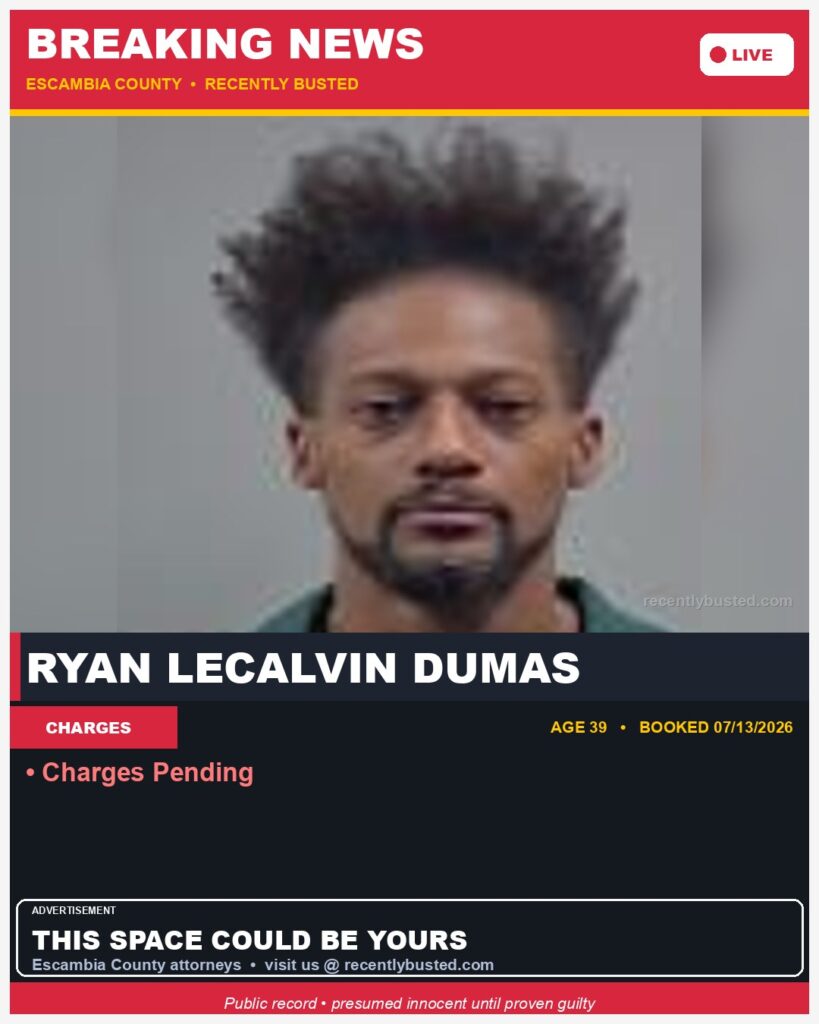 Ryan Lecalvin Dumas — arrest record card, Florida Crime