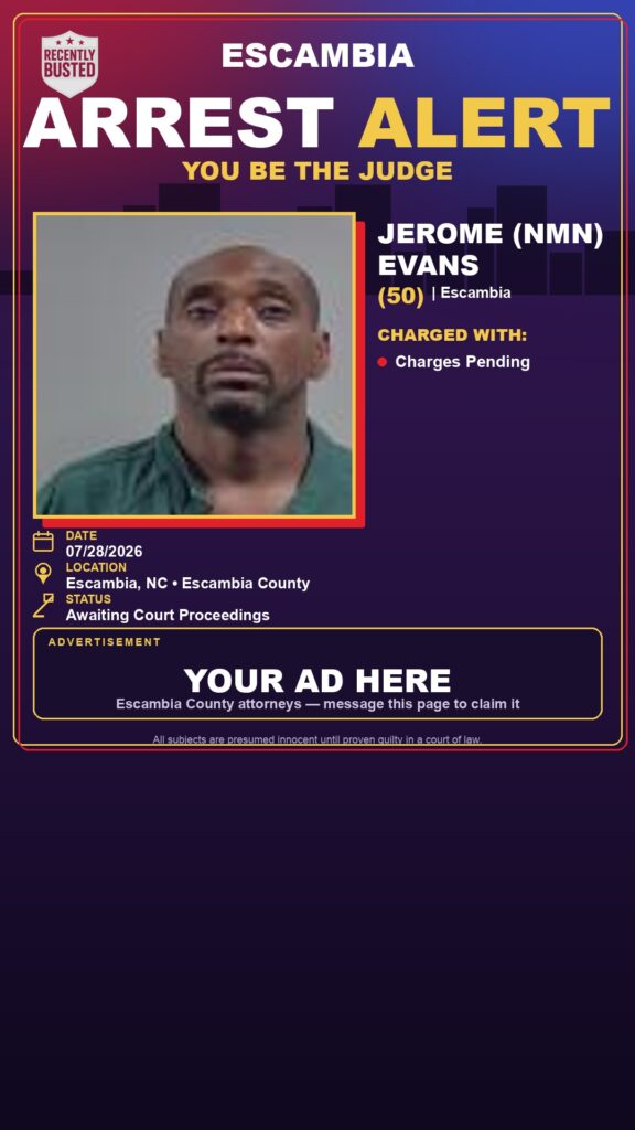 Jerome (Nmn) Evans — arrest record card, Florida Crime