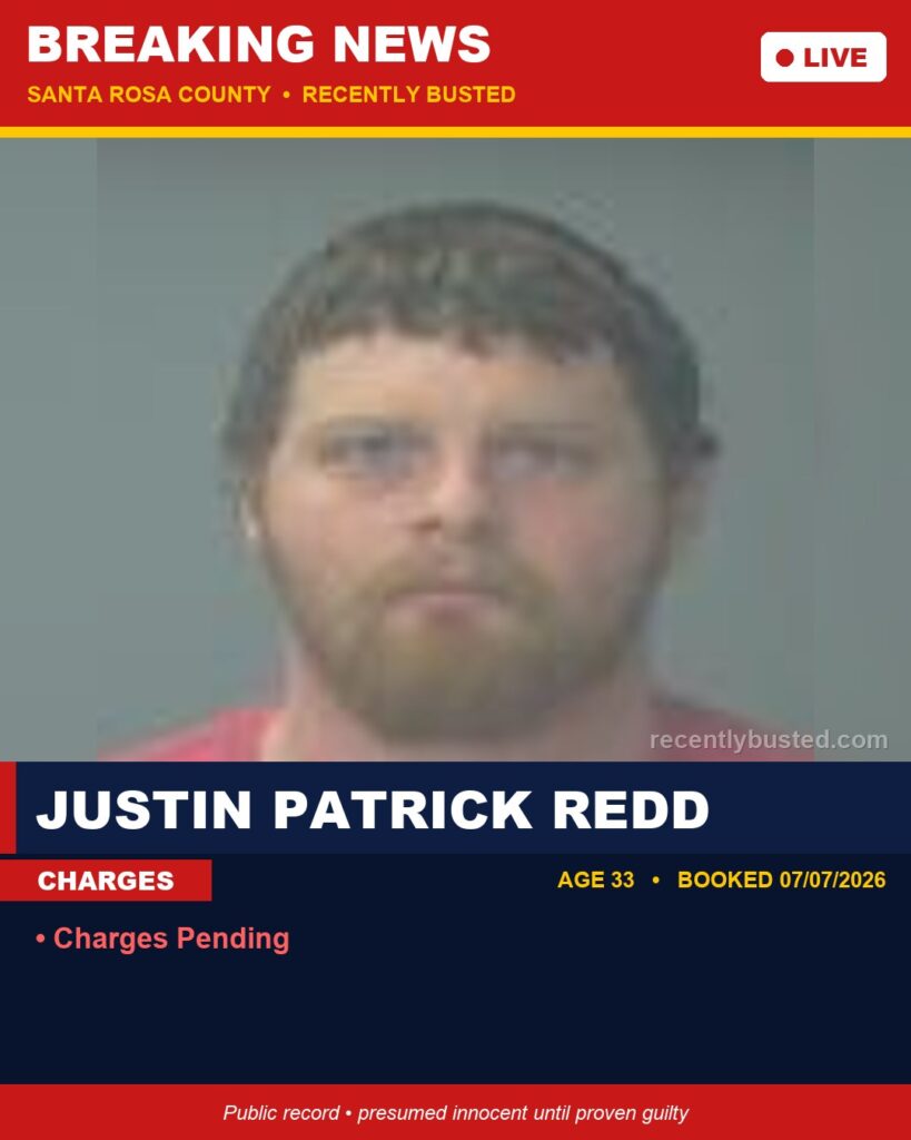 Justin Patrick Redd — arrest record card, Florida Crime