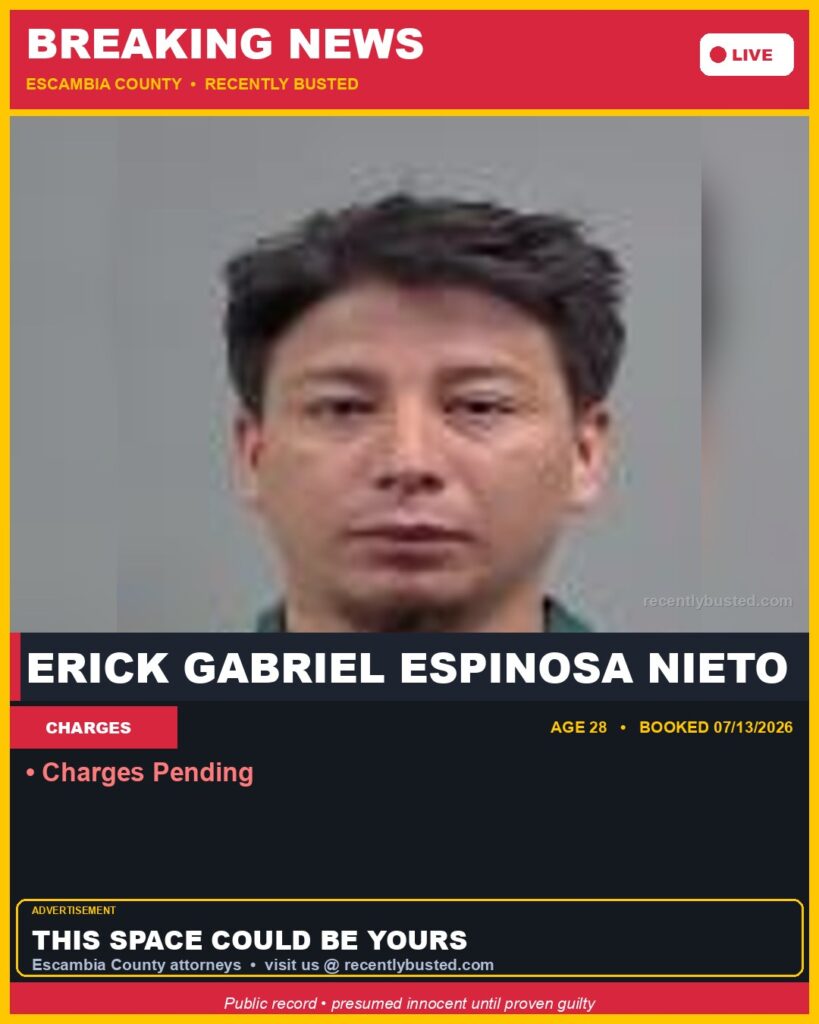Erick Gabriel Espinosa Nieto — arrest record card, Florida Crime
