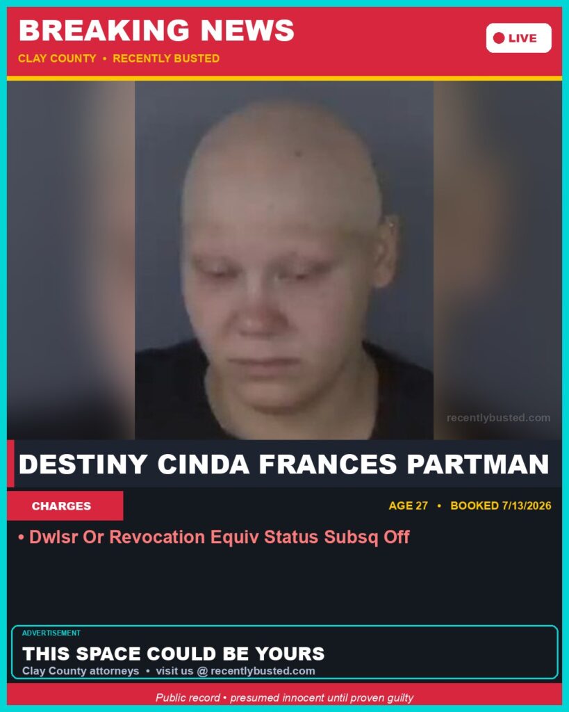 DESTINY CINDA FRANCES PARTMAN — arrest record card, Florida Crime