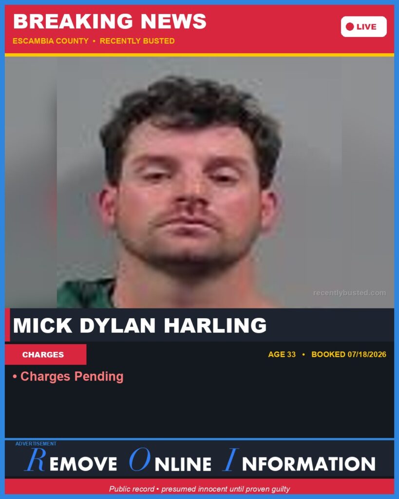 Mick Dylan Harling — arrest record card, Florida Crime
