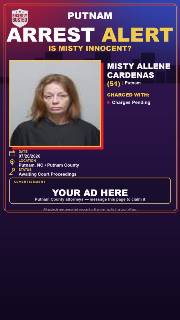 Misty Allene Cardenas — arrest record card, Recently Busted
