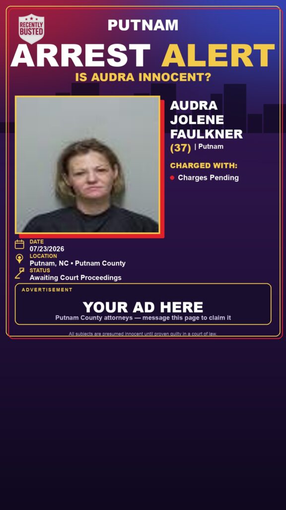 Audra Jolene Faulkner — arrest record card, Recently Busted