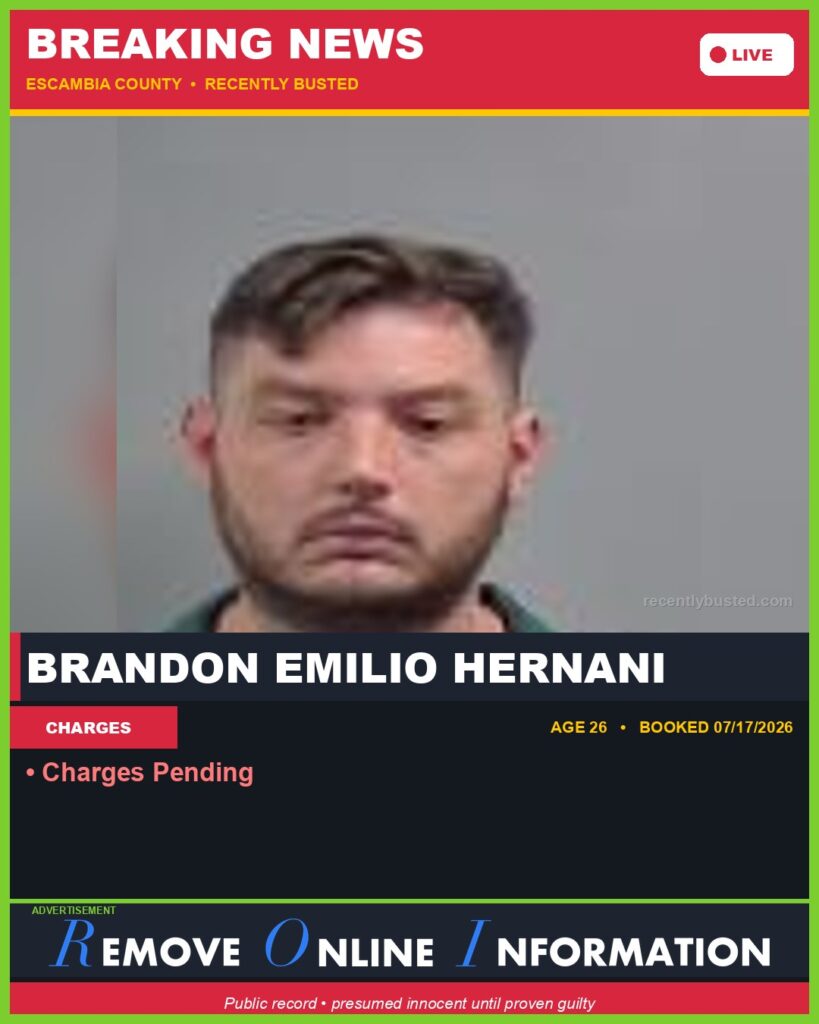 Brandon Emilio Hernani — arrest record card, Florida Crime