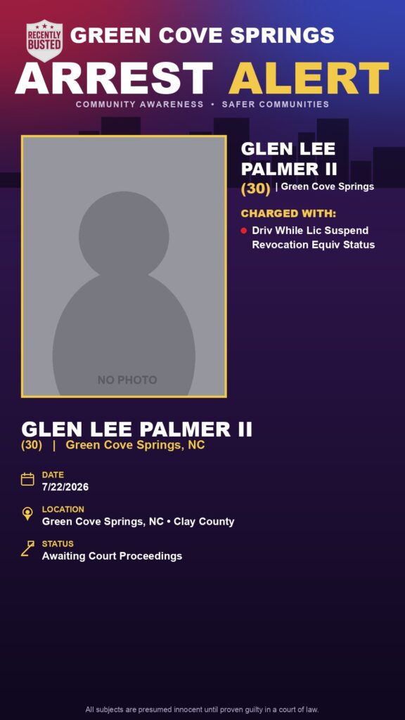 GLEN LEE PALMER II — arrest record card, Recently Busted