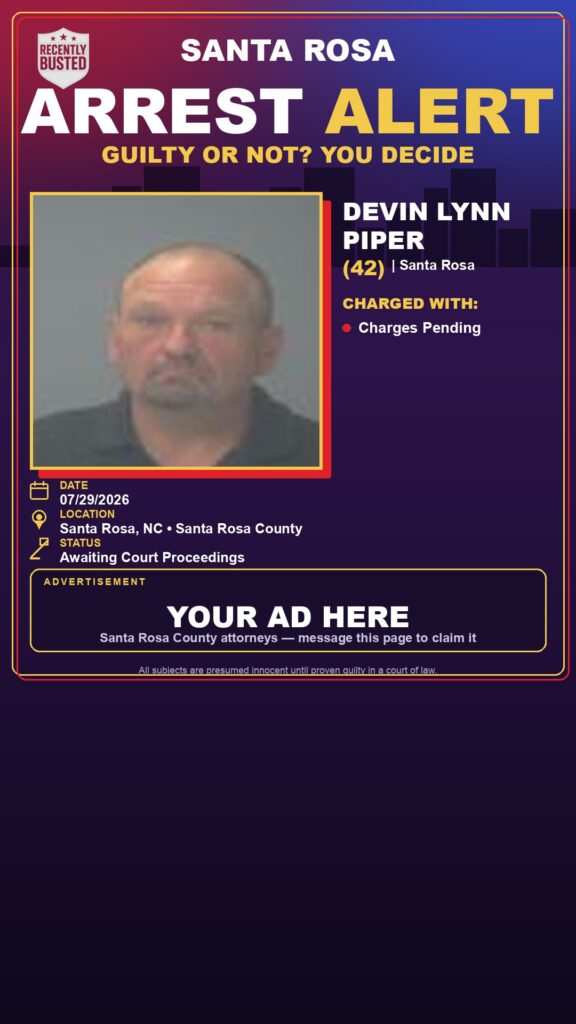 Devin Lynn Piper — arrest record card, Florida Crime