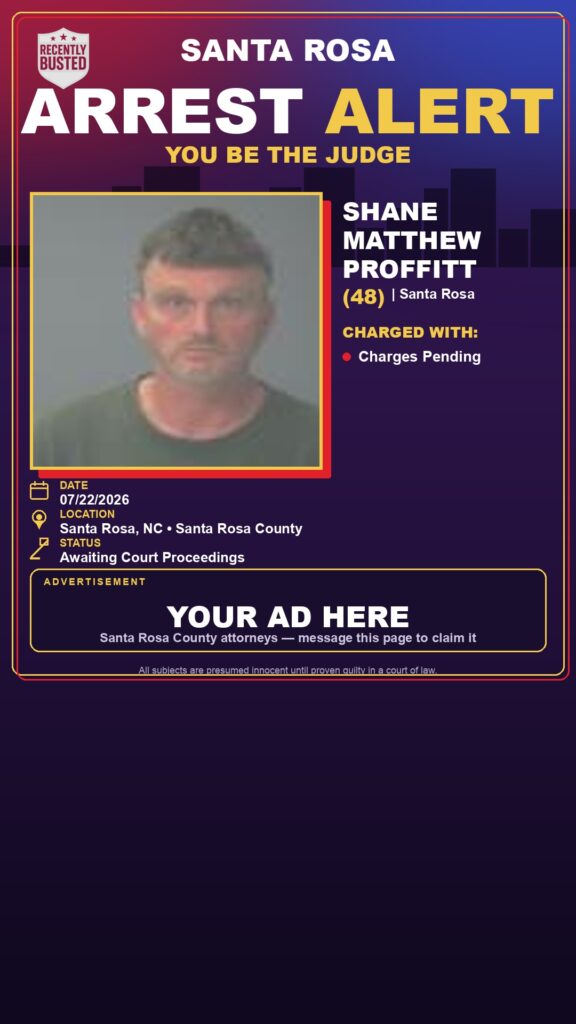 Shane Matthew Proffitt — arrest record card, Florida Crime