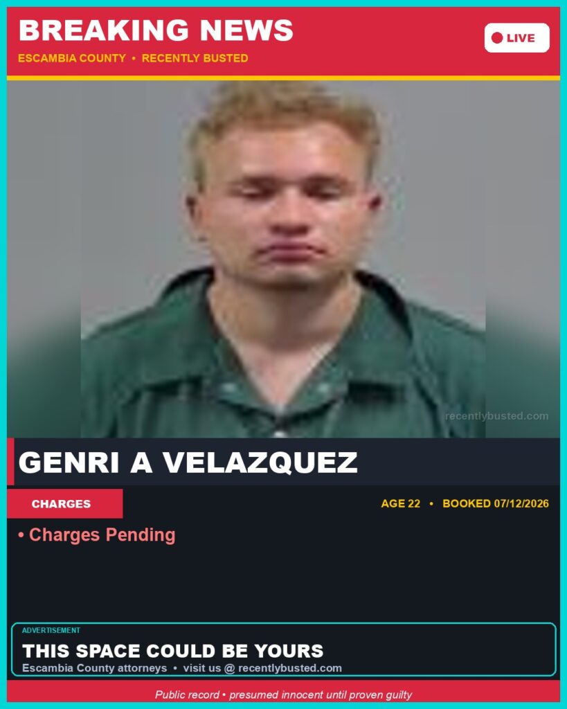 Genri A Velazquez — arrest record card, Florida Crime