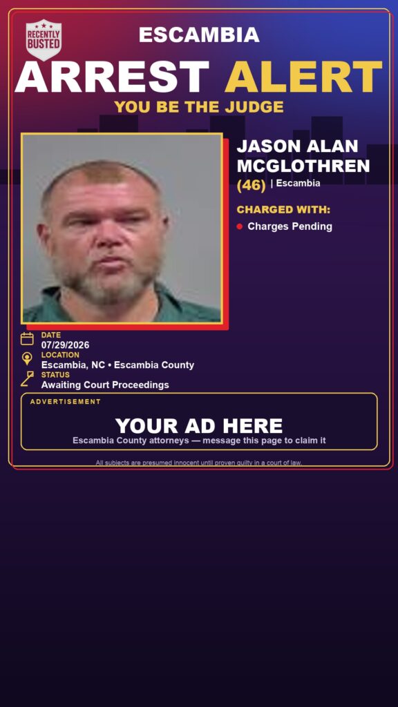 Jason Alan Mcglothren — arrest record card, Florida Crime