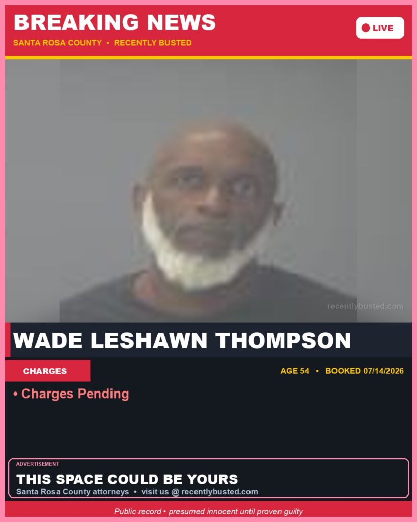 Wade Leshawn Thompson — arrest record card, Florida Crime