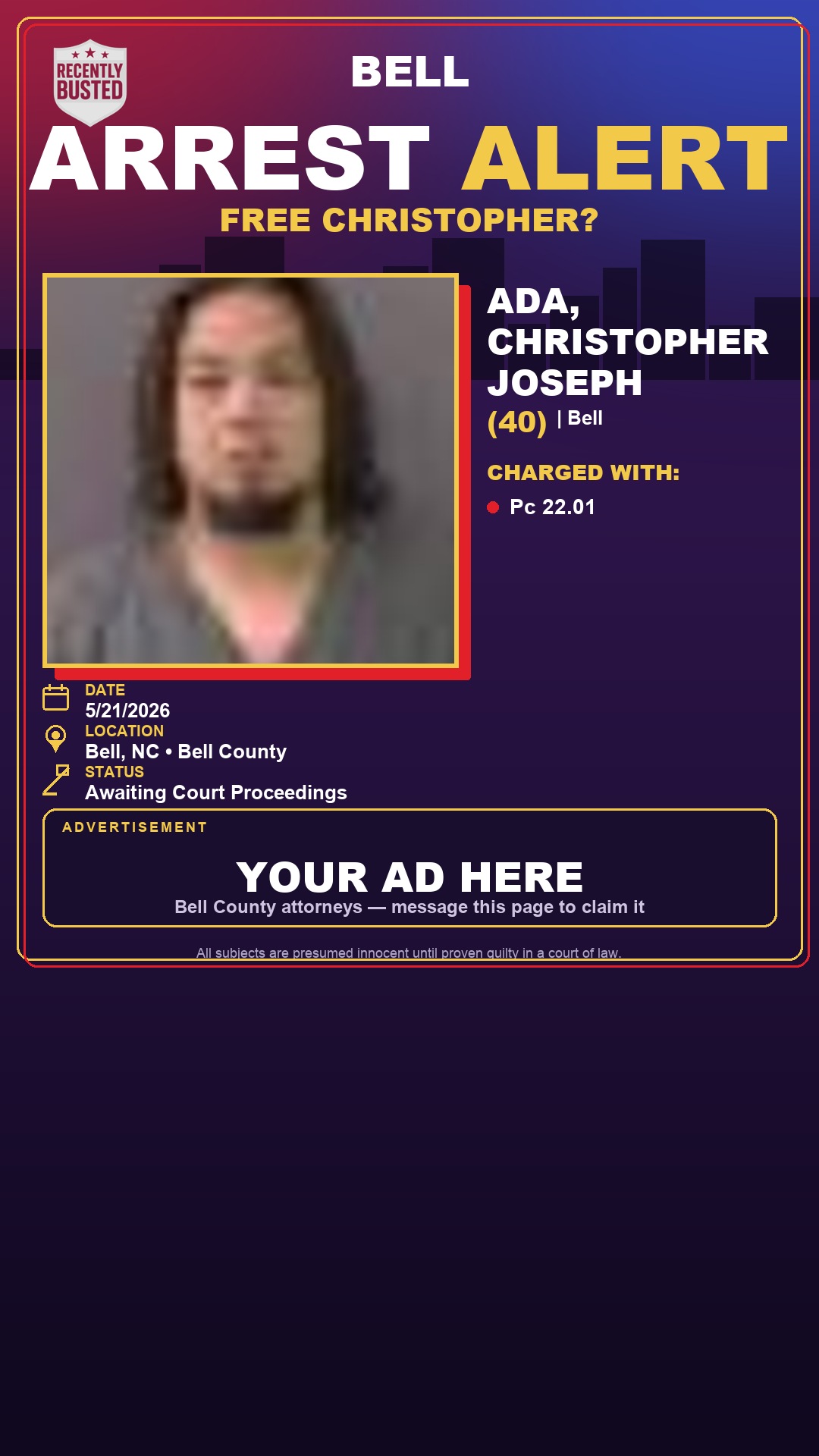 Arrest report - ADA, CHRISTOPHER JOSEPH