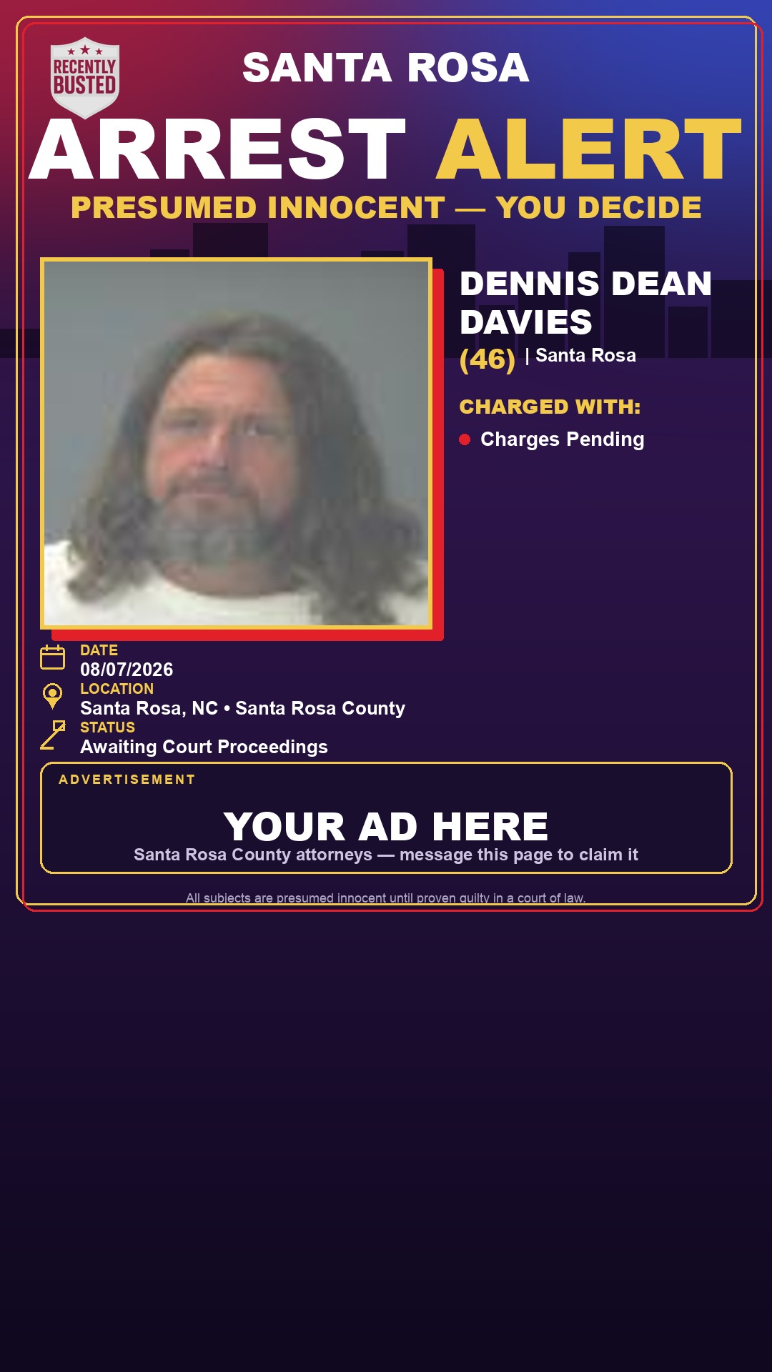 Arrest report - Dennis Dean Davies