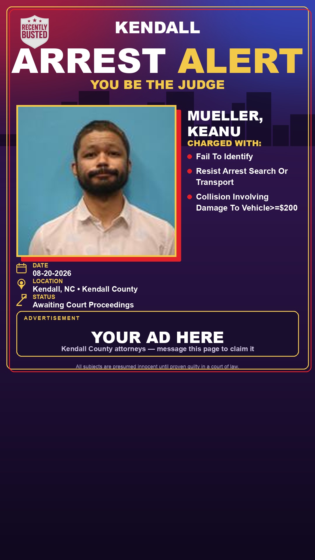 Arrest report - Mueller, Keanu