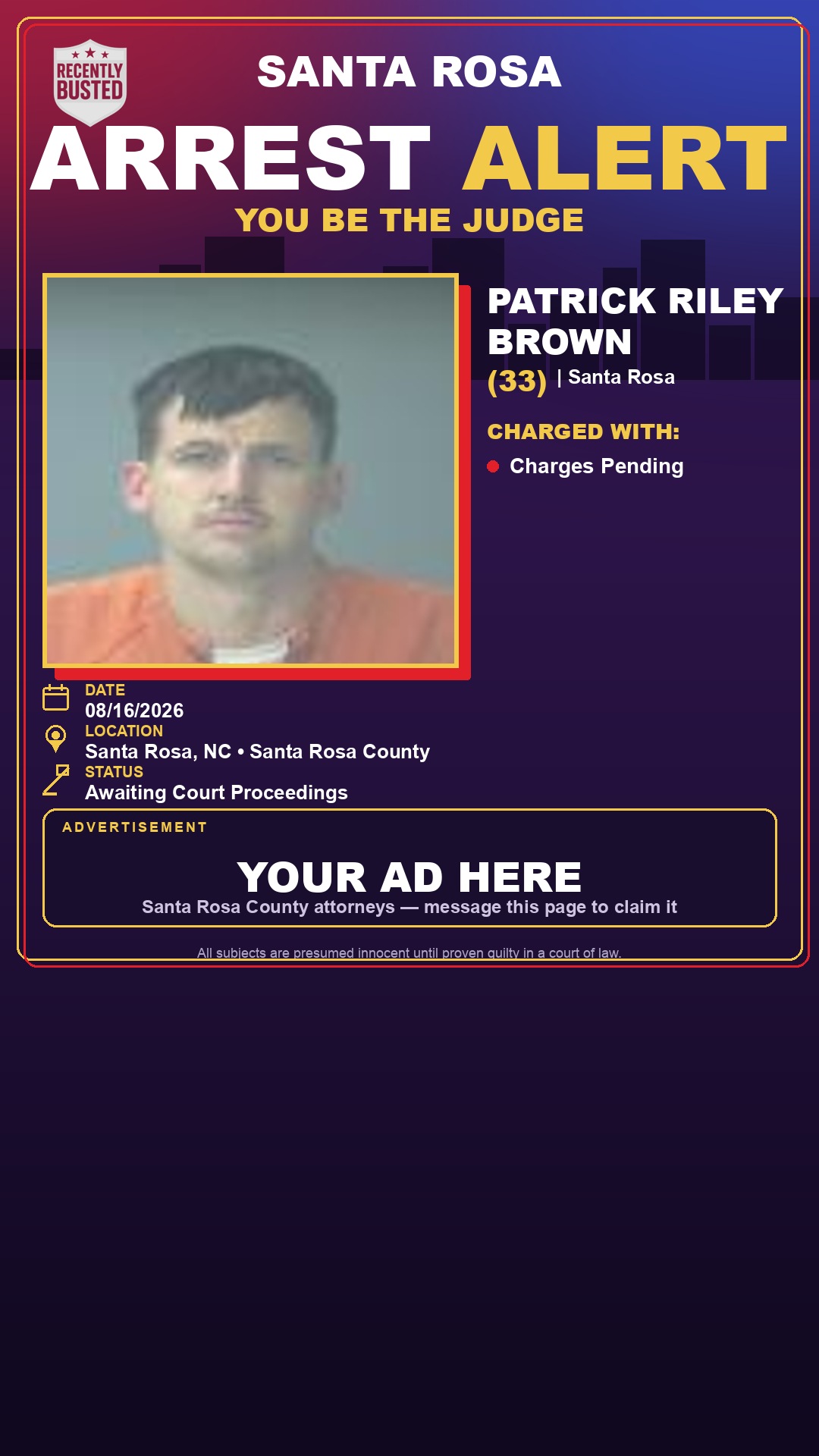 Arrest report - Patrick Riley Brown