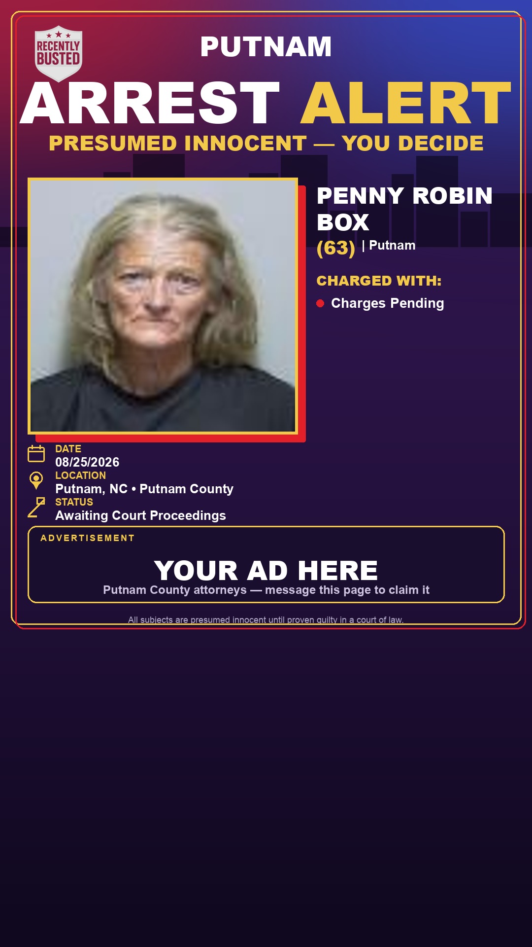 Arrest report - Penny Robin Box