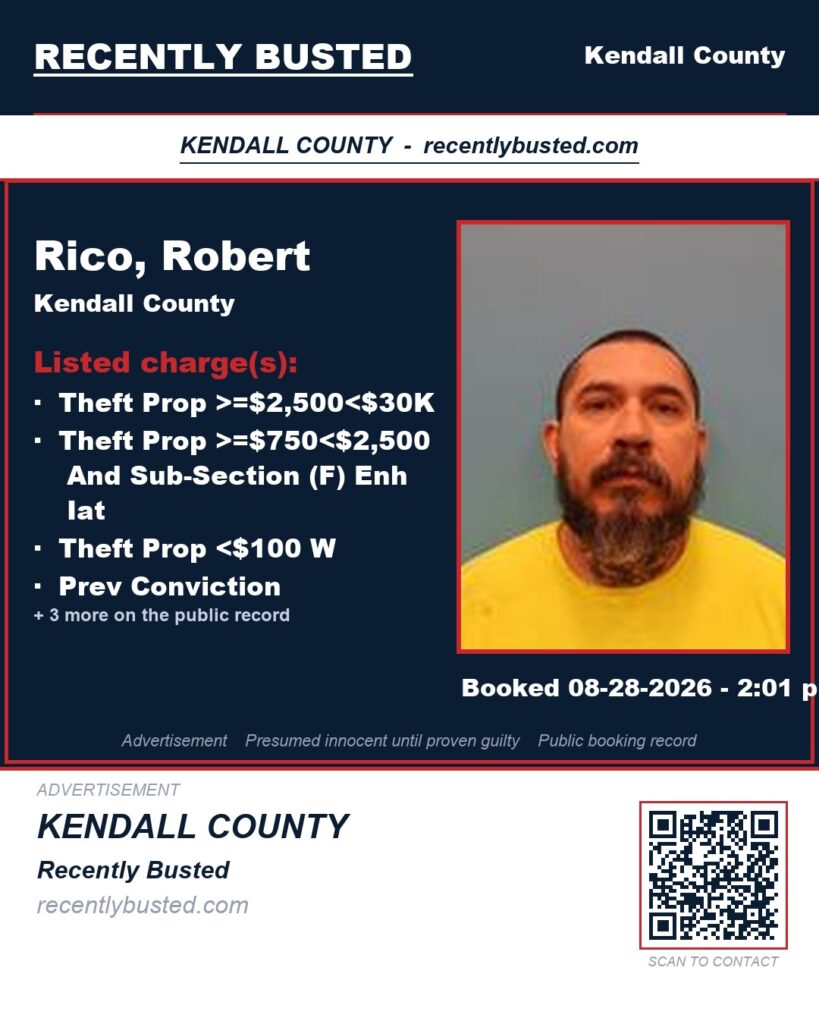 Rico, Robert — arrest record card, Kendall County, Texas