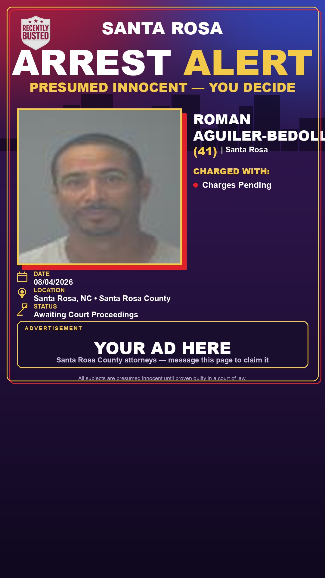 Arrest report - Roman Aguiler-Bedolla