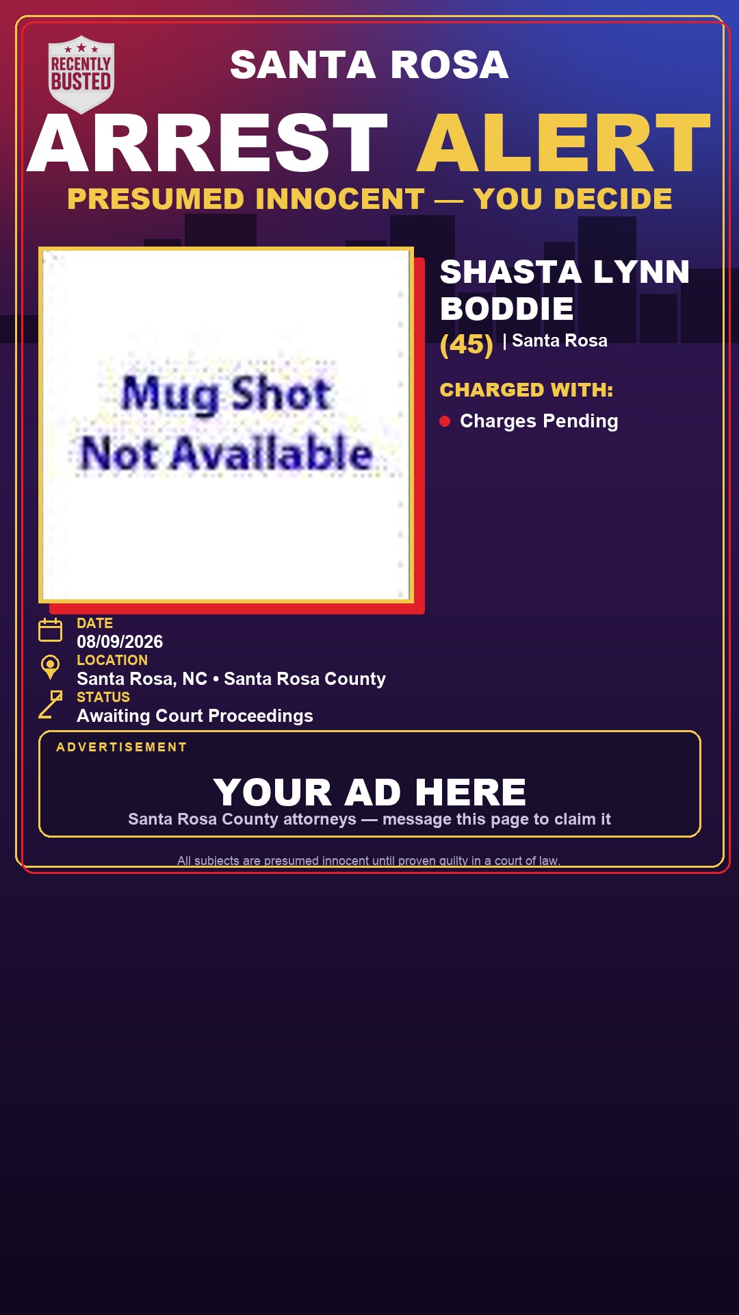 Arrest report - Shasta Lynn Boddie