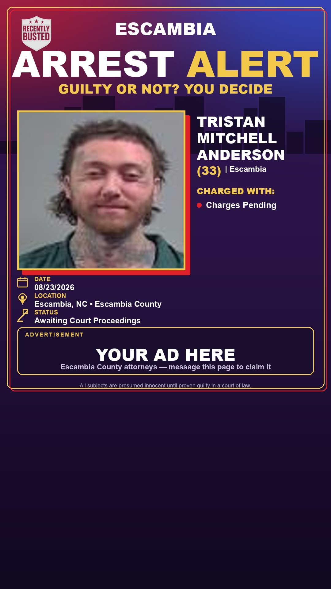 Arrest report - Tristan Mitchell Anderson