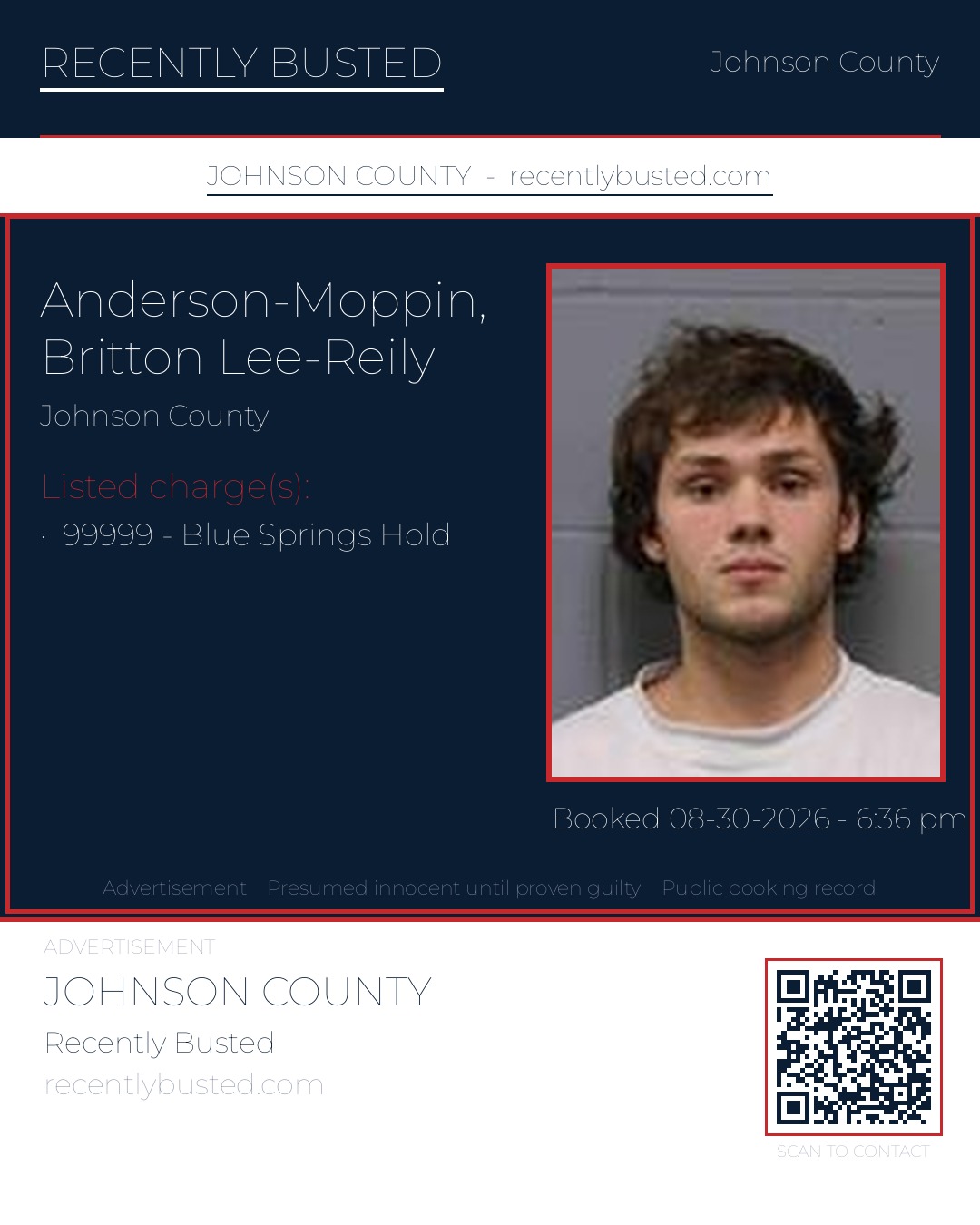 ANDERSON-MOPPIN, BRITTON LEE-REILY — arrest record card, Johnson County, Missouri