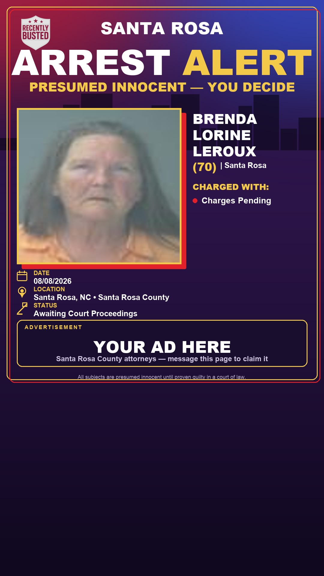 Arrest report - Brenda Lorine Leroux