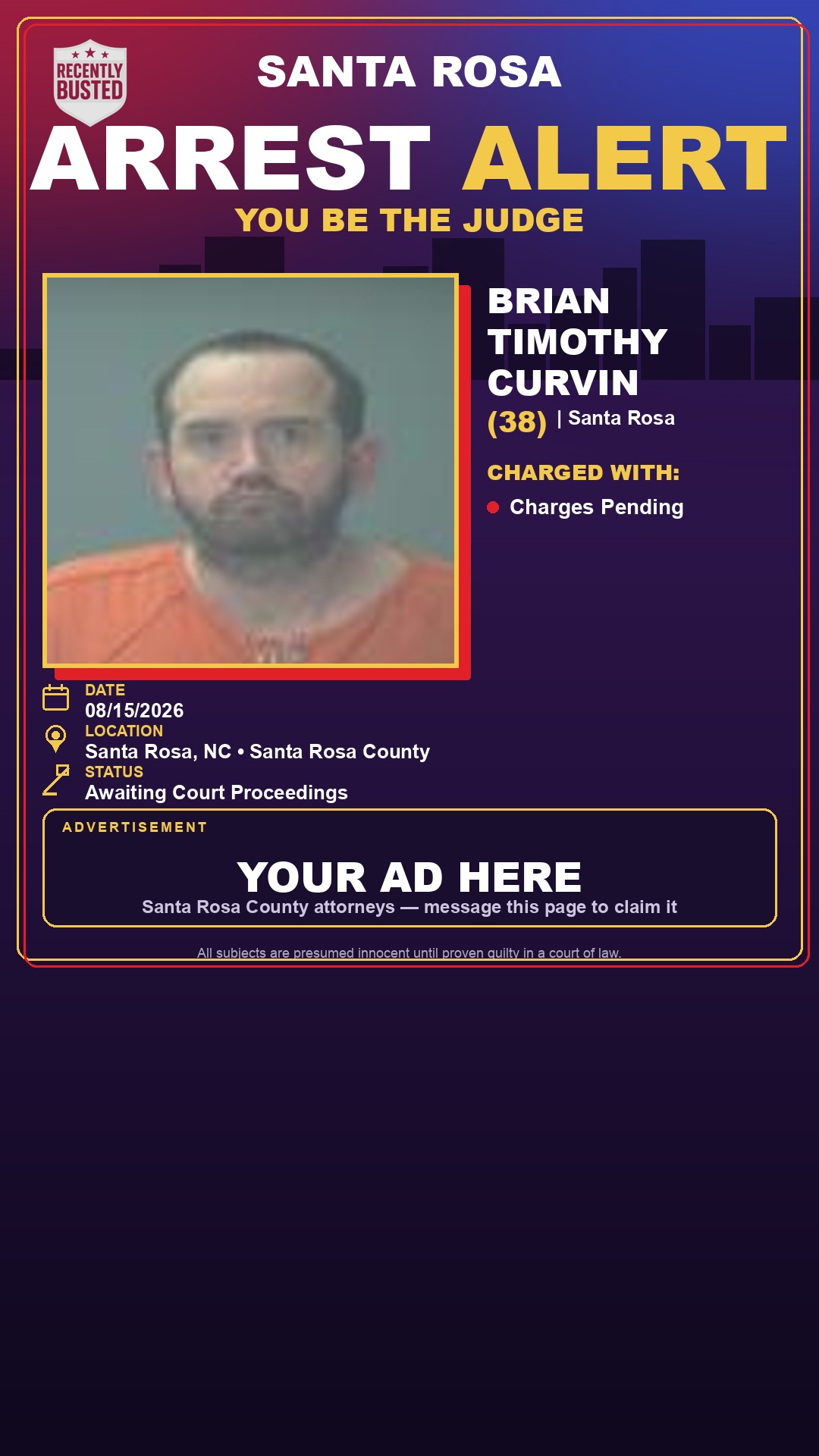 Arrest report - Brian Timothy Curvin