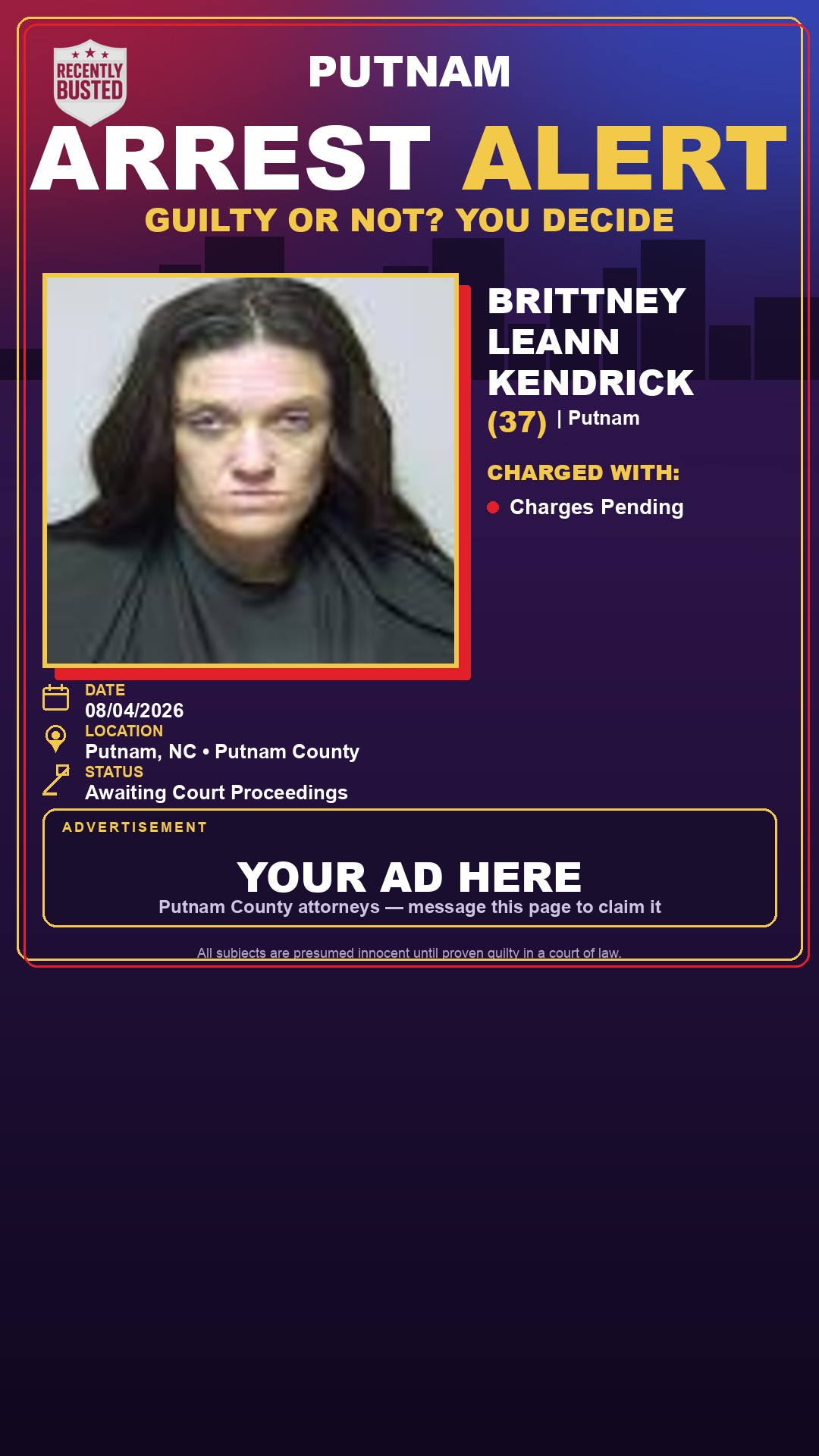 Arrest report - Brittney Leann Kendrick