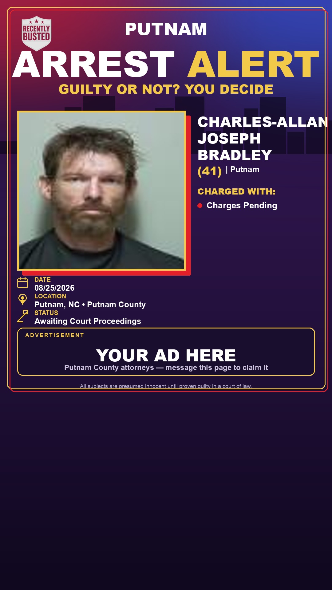 Arrest report - Charles-Allan Joseph Bradley