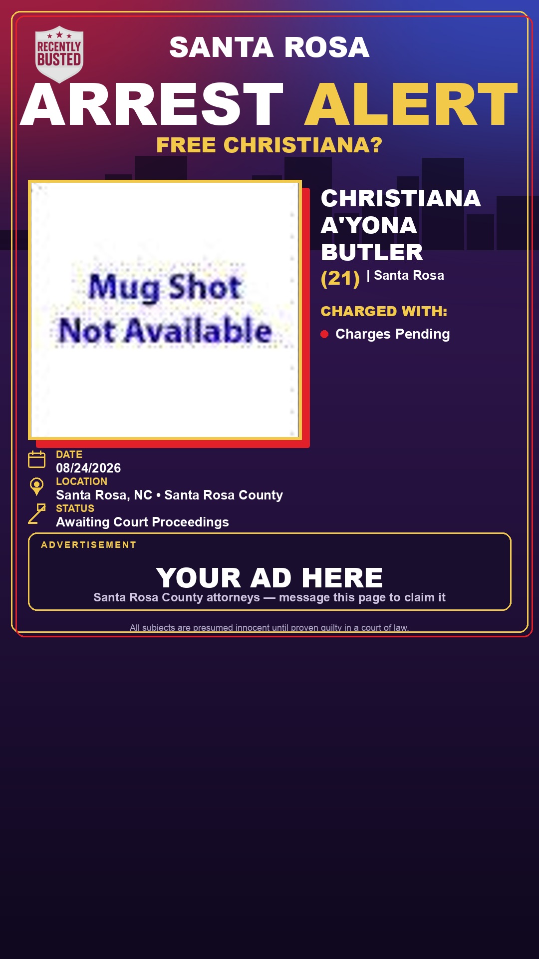 Arrest report - Christiana A'Yona Butler