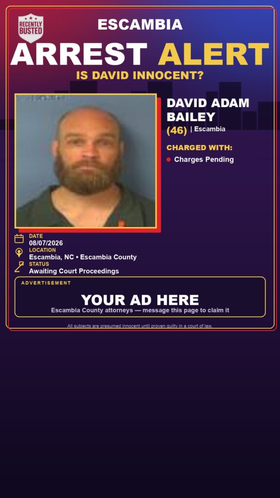 David Adam Bailey — arrest record card, Escambia County, Florida
