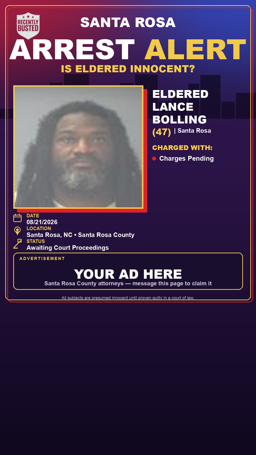 Arrest report - Eldered Lance Bolling