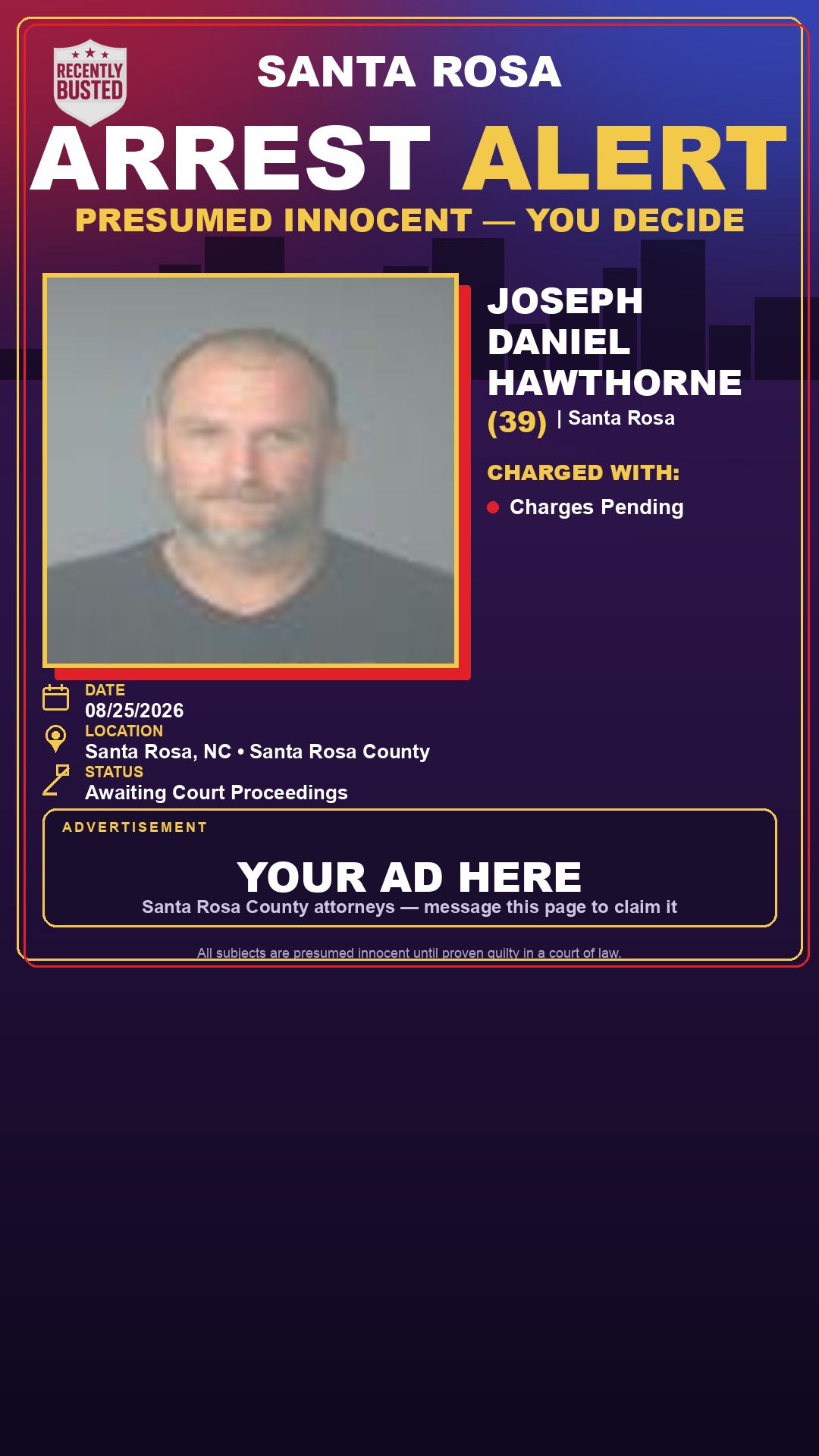 Arrest report - Joseph Daniel Hawthorne