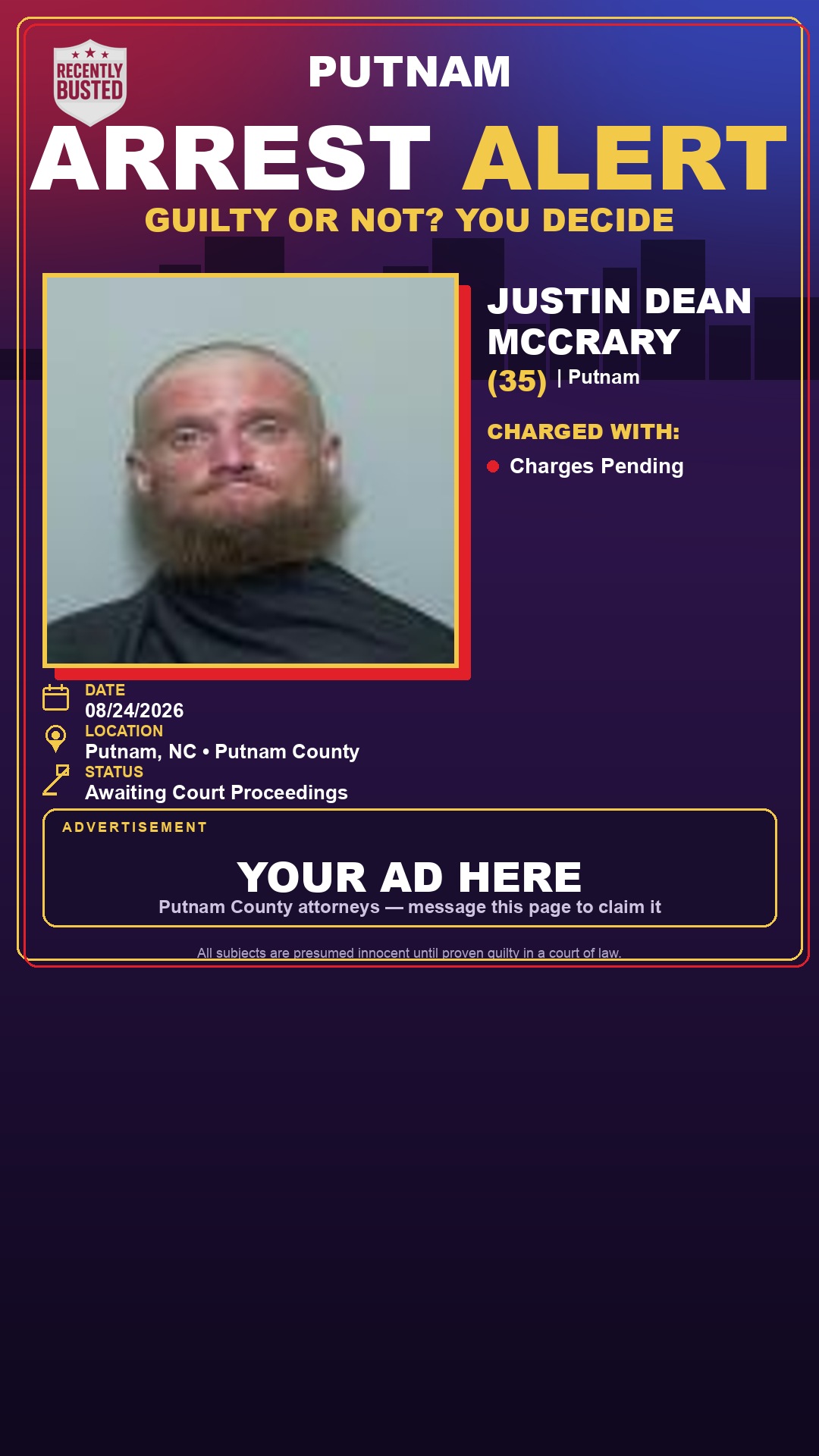 Arrest report - Justin Dean Mccrary