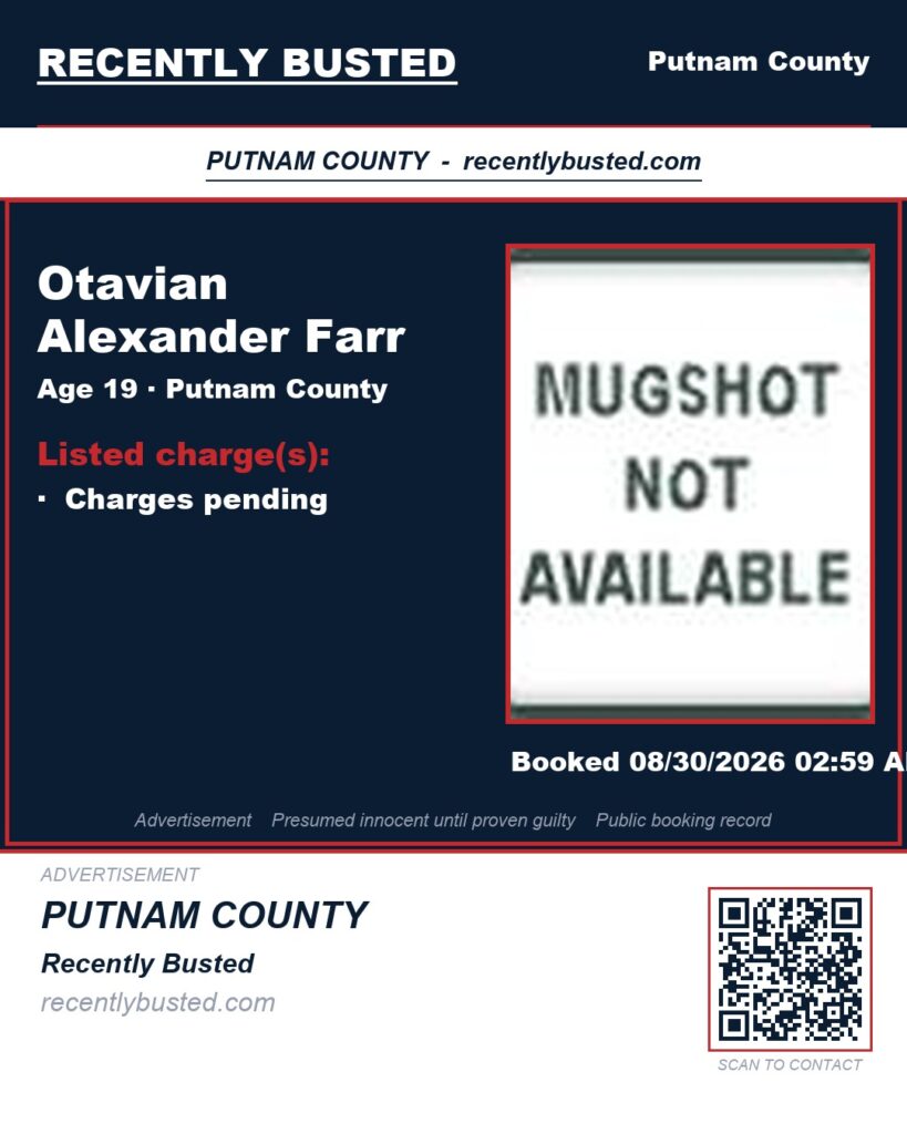 Otavian Alexander Farr — arrest record card, Putnam County, Florida