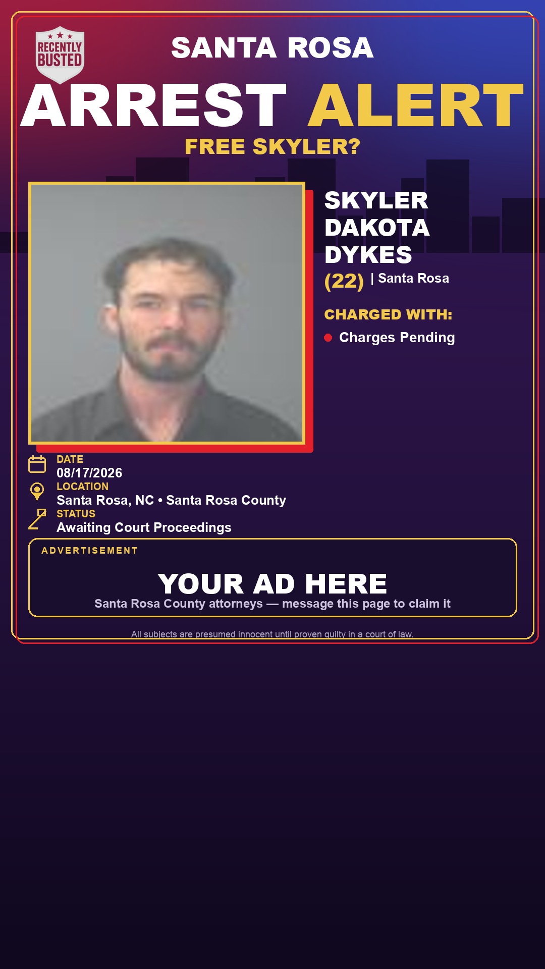Arrest report - Skyler Dakota Dykes