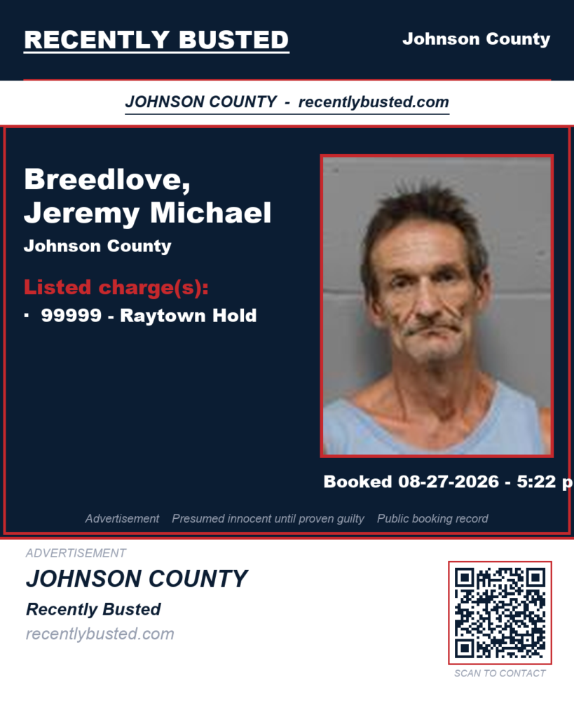 BREEDLOVE, JEREMY MICHAEL — arrest record card, Johnson County, Missouri